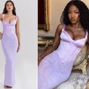 HOUSE OF CB 'Breeze' Orchid Satin Corset Maxi Dress NWOT